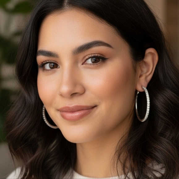 Fashion Elegant Silver Hoop Earrings (EUC) - Picture 1 of 4